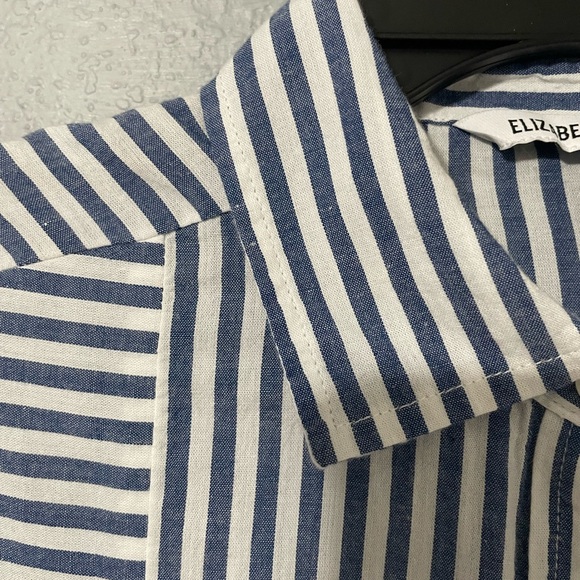 5 for $25 SALE ELIZABETH AND JAMES Blue White Striped Button Front Shirt Top XS - Picture 4 of 8